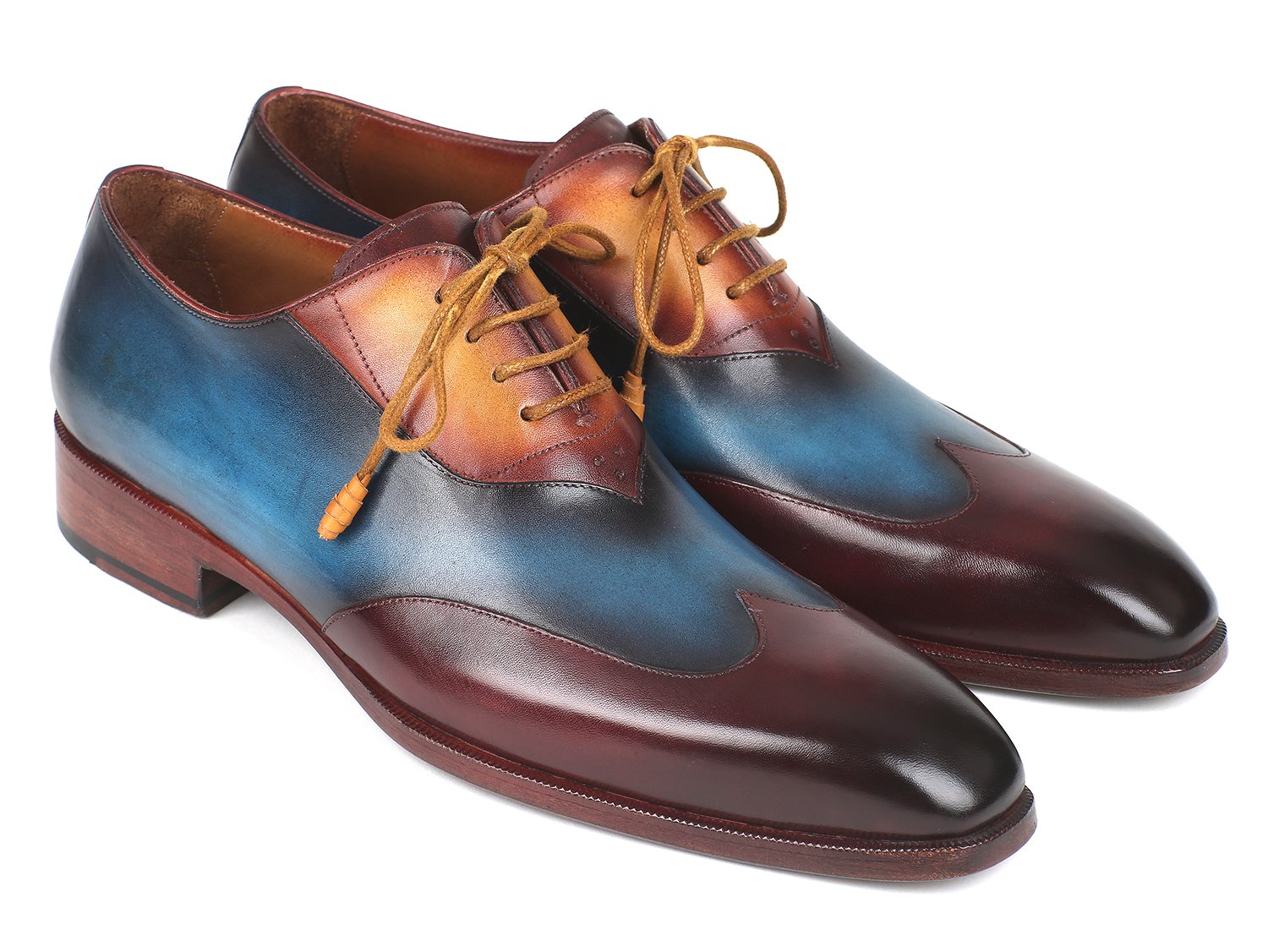 Paul Parkman "AL3249TU" Burgundy / Blue / Camel Wingtip Oxfords Shoes.